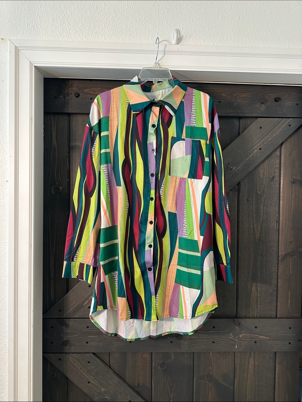 SHEIN Multicolor Striped Abstract Button-Down Shirt